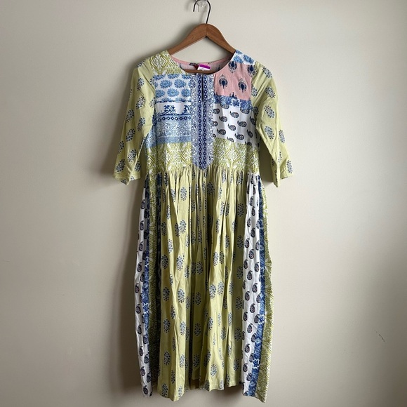 Cottagecore Floral Patchwork Midi Short Sleeve Dress - Picture 4 of 10